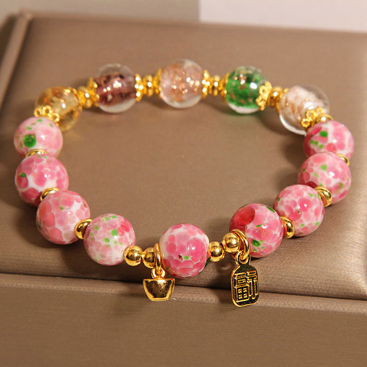 Buddha Stones Braccialetto portafortuna Liuli rosa con carattere Fu - image 2