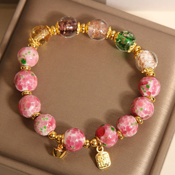 Buddha Stones Braccialetto portafortuna Liuli rosa con carattere Fu - image 3