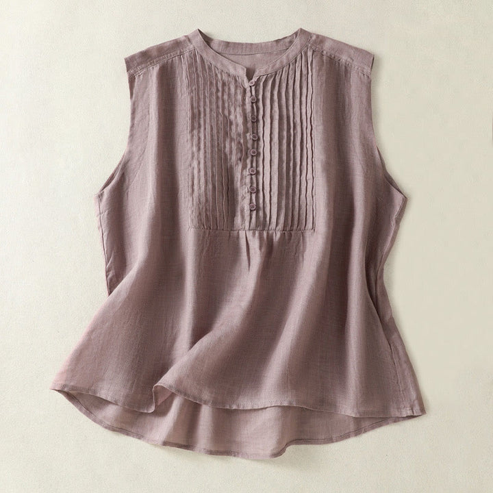 Buddha Stones Camicia casual da donna in cotone e lino con maniche corte, senza maniche e design plissettato - Cardo - US14, UK/AU18, EU46 (2XL) - image 0