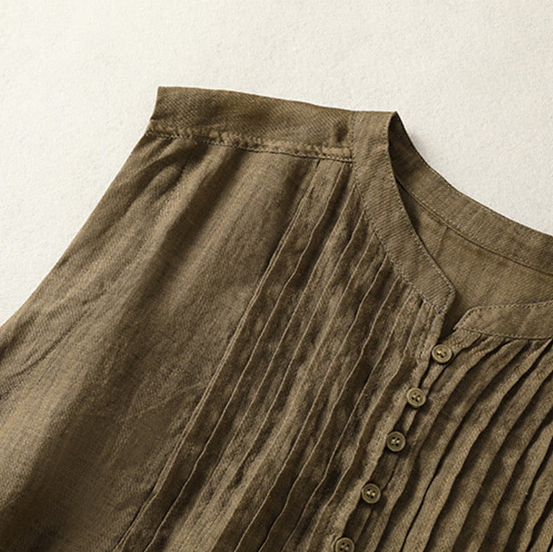 Buddha Stones Camicia casual da donna in cotone e lino con maniche corte, senza maniche e design plissettato - image 14
