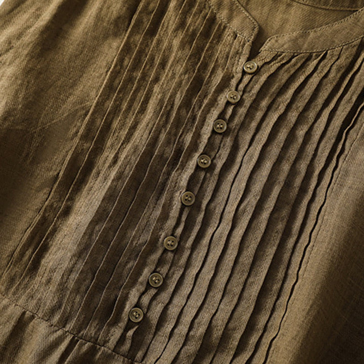 Buddha Stones Camicia casual da donna in cotone e lino con maniche corte, senza maniche e design plissettato - image 17