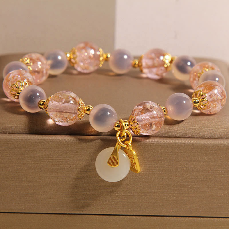 Buddha Stones Braccialetto curativo in agata caramella Liuli con fibbia della pace del carattere Fu - Liuli (circonferenza del polso: 18 cm) - image 0