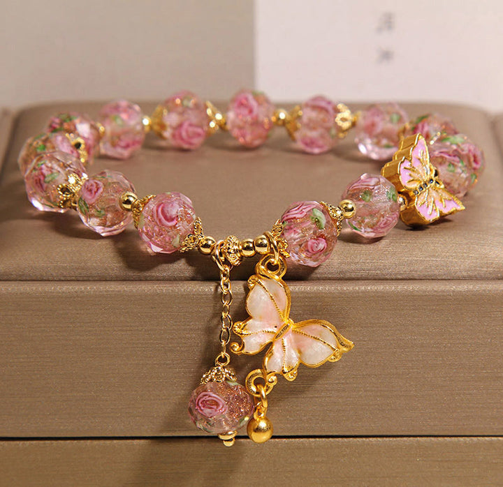 Buddha Stones Braccialetto con ciondolo a farfalla e fiore di rosa Lilyi - Liuli rosa (Circonferenza del polso: 18 cm) - image 7