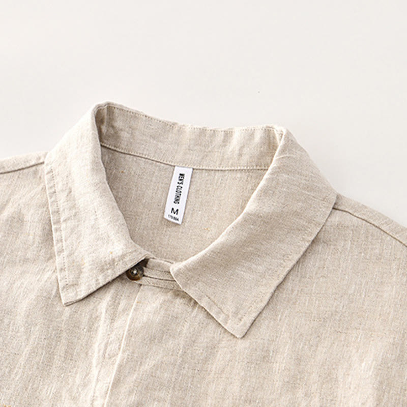 Camicia da uomo in lino a maniche corte con bottoni in tinta unita Buddha Stones - image 1