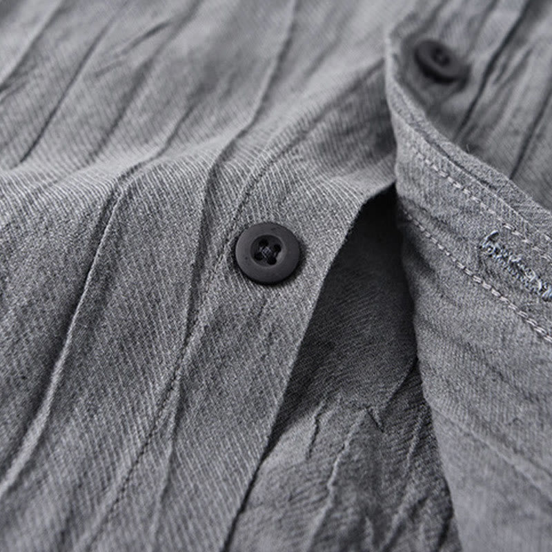 Camicia da uomo in lino ramiè con maniche lunghe, tasche, pieghe retrò, bottoni Buddha Stones - image 3