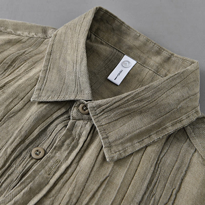 Camicia da uomo in lino ramiè con maniche lunghe, tasche, pieghe retrò, bottoni Buddha Stones - image 6