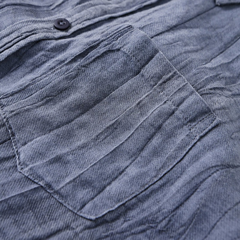 Camicia da uomo in lino ramiè con maniche lunghe, tasche, pieghe retrò, bottoni Buddha Stones - image 19