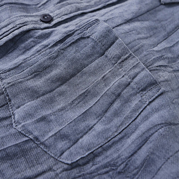 Camicia da uomo in lino ramiè con maniche lunghe, tasche, pieghe retrò, bottoni Buddha Stones - image 19