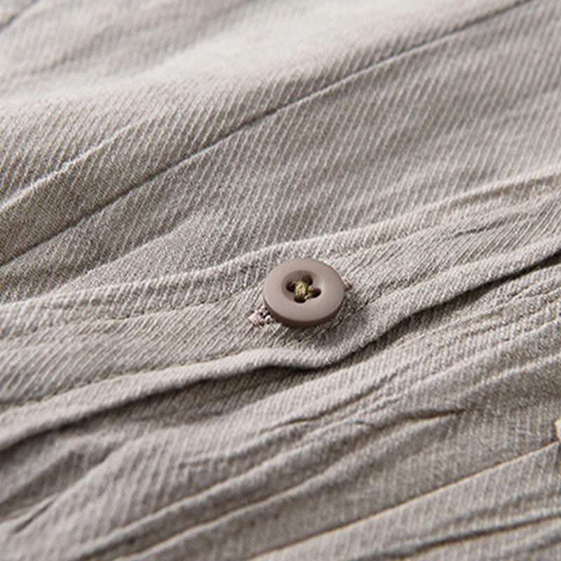 Camicia da uomo in lino ramiè con maniche lunghe, tasche, pieghe retrò, bottoni Buddha Stones - image 14