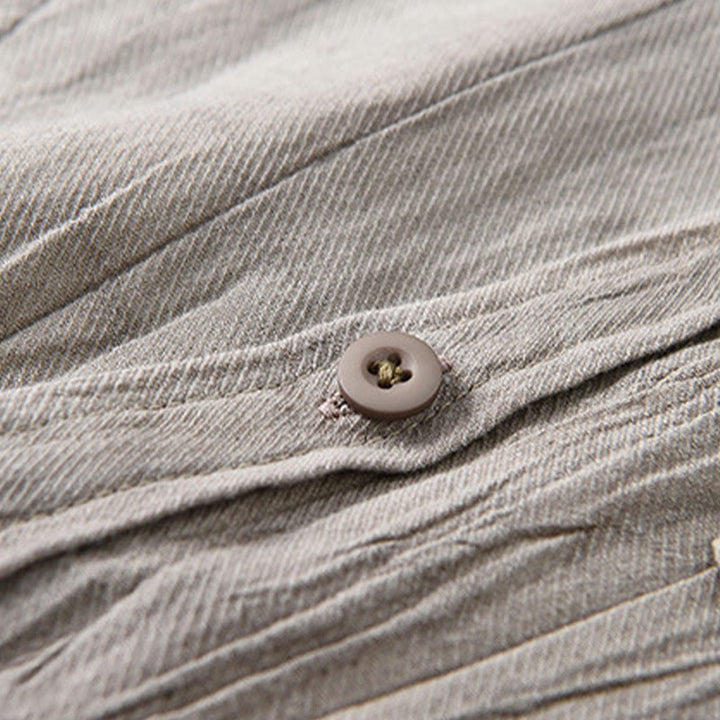Camicia da uomo in lino ramiè con maniche lunghe, tasche, pieghe retrò, bottoni Buddha Stones - image 14