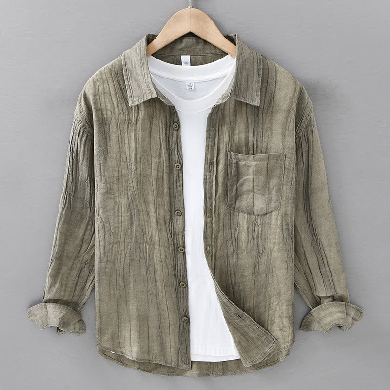 Camicia da uomo in lino ramiè con maniche lunghe, tasche, pieghe retrò, bottoni Buddha Stones - GialloVerde - US/UK/AU42, EU52 (3XL) - image 5