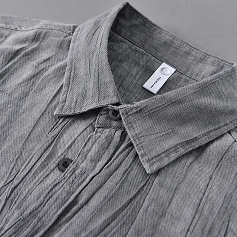 Camicia da uomo in lino ramiè con maniche lunghe, tasche, pieghe retrò, bottoni Buddha Stones - image 2