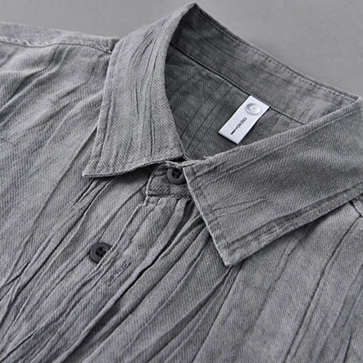 Camicia da uomo in lino ramiè con maniche lunghe, tasche, pieghe retrò, bottoni Buddha Stones - image 2