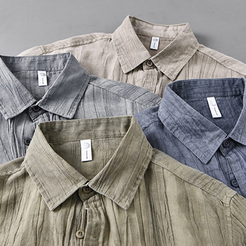 Camicia da uomo in lino ramiè con maniche lunghe, tasche, pieghe retrò, bottoni Buddha Stones - image 21