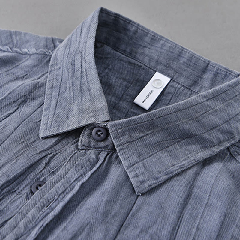 Camicia da uomo in lino ramiè con maniche lunghe, tasche, pieghe retrò, bottoni Buddha Stones - image 18