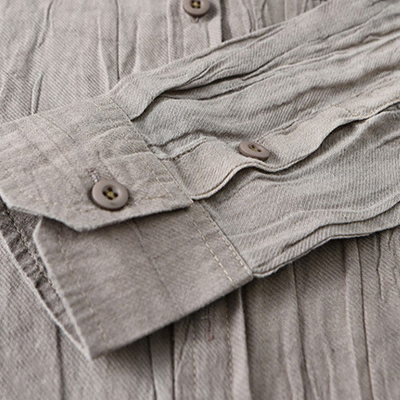 Camicia da uomo in lino ramiè con maniche lunghe, tasche, pieghe retrò, bottoni Buddha Stones - image 15