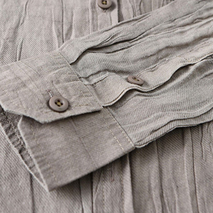 Camicia da uomo in lino ramiè con maniche lunghe, tasche, pieghe retrò, bottoni Buddha Stones - image 15