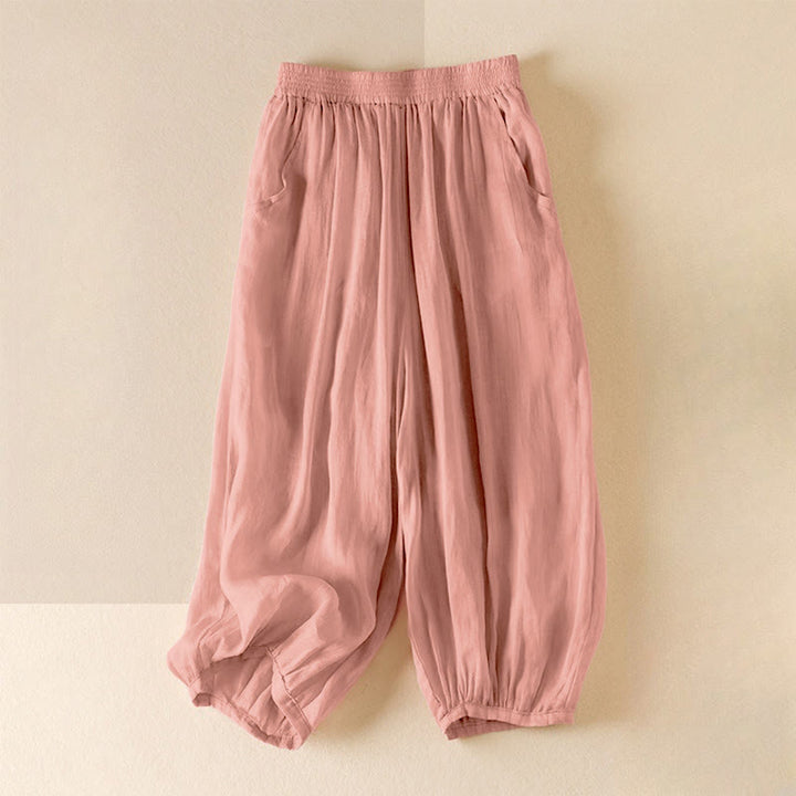 Pantaloni harem da donna in cotone e lino a doppio strato, con tasche, Buddha Stones, casual e semplici, estivi - Rosa - US8-10, UK/AU12-14, EU40-42 (2XL) - image 0