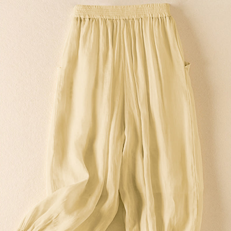 Pantaloni harem da donna in cotone e lino a doppio strato, con tasche, Buddha Stones, casual e semplici, estivi - image 11