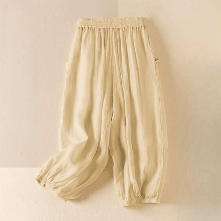 Pantaloni harem da donna in cotone e lino a doppio strato, con tasche, Buddha Stones, casual e semplici, estivi - image 9