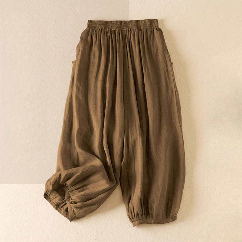 Pantaloni harem da donna in cotone e lino a doppio strato, con tasche, Buddha Stones, casual e semplici, estivi - image 21