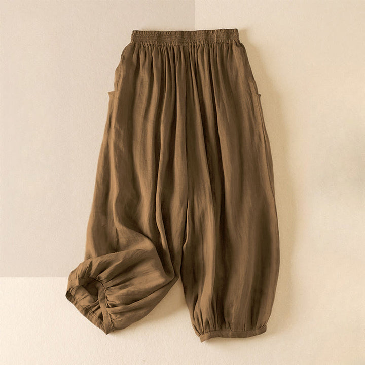 Pantaloni harem da donna in cotone e lino a doppio strato, con tasche, Buddha Stones, casual e semplici, estivi - image 21