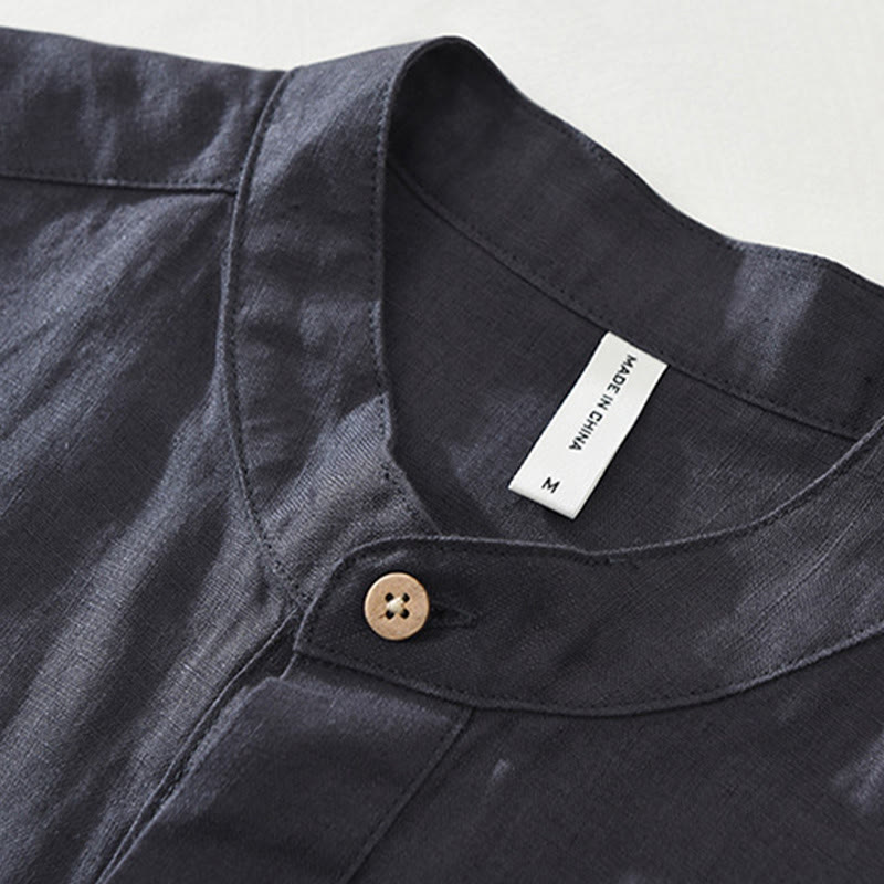 Camicia da uomo in lino a maniche corte con risvolto, modello Buddha Stones Summer, con bottoni e tasca - image 5