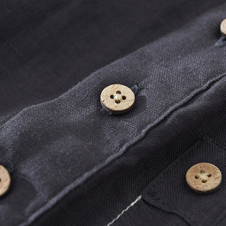 Camicia da uomo in lino a maniche corte con risvolto, modello Buddha Stones Summer, con bottoni e tasca - image 8