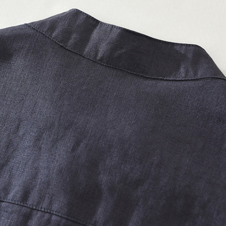 Camicia da uomo in lino a maniche corte con risvolto, modello Buddha Stones Summer, con bottoni e tasca - image 7