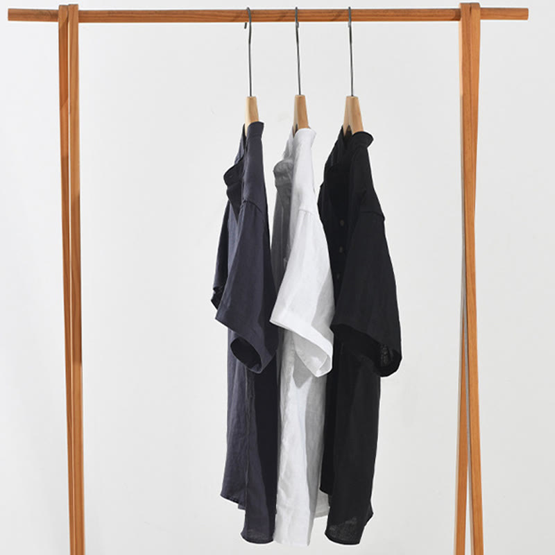 Camicia da uomo in lino a maniche corte con risvolto, modello Buddha Stones Summer, con bottoni e tasca - image 16