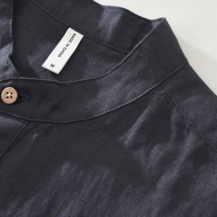 Camicia da uomo in lino a maniche corte con risvolto, modello Buddha Stones Summer, con bottoni e tasca - image 6