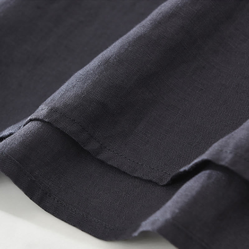 Camicia da uomo in lino a maniche corte con risvolto, modello Buddha Stones Summer, con bottoni e tasca - image 12