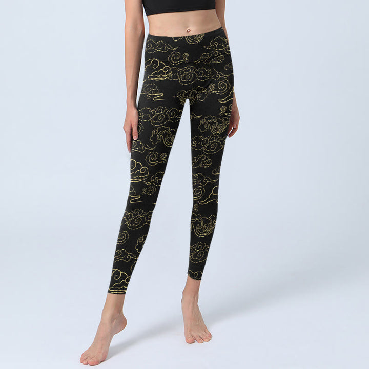 Buddha Stones Leggings da palestra con stampa nuvole dorate, pantaloni da yoga da donna - image 5