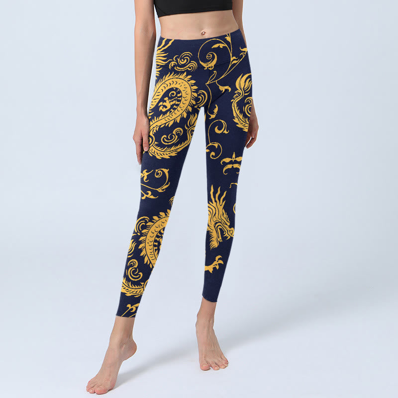 Leggings da palestra con stampa Buddha Stones Golden Dragons Vine, pantaloni da yoga da donna - image 5