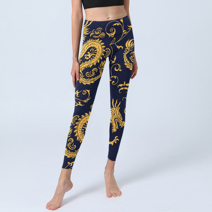 Leggings da palestra con stampa Buddha Stones Golden Dragons Vine, pantaloni da yoga da donna - image 5