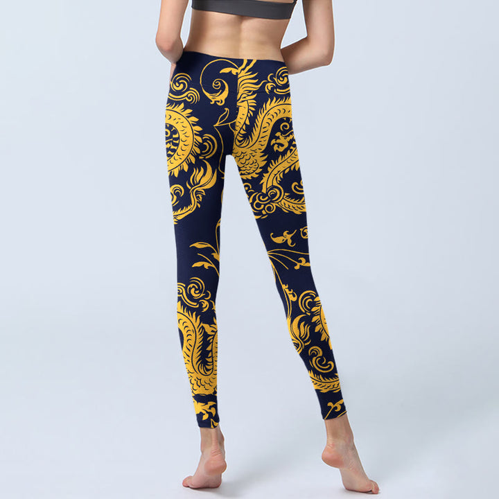 Leggings da palestra con stampa Buddha Stones Golden Dragons Vine, pantaloni da yoga da donna - image 7