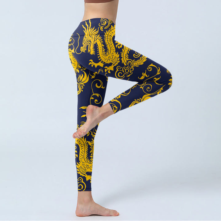 Leggings da palestra con stampa Buddha Stones Golden Dragons Vine, pantaloni da yoga da donna - image 3