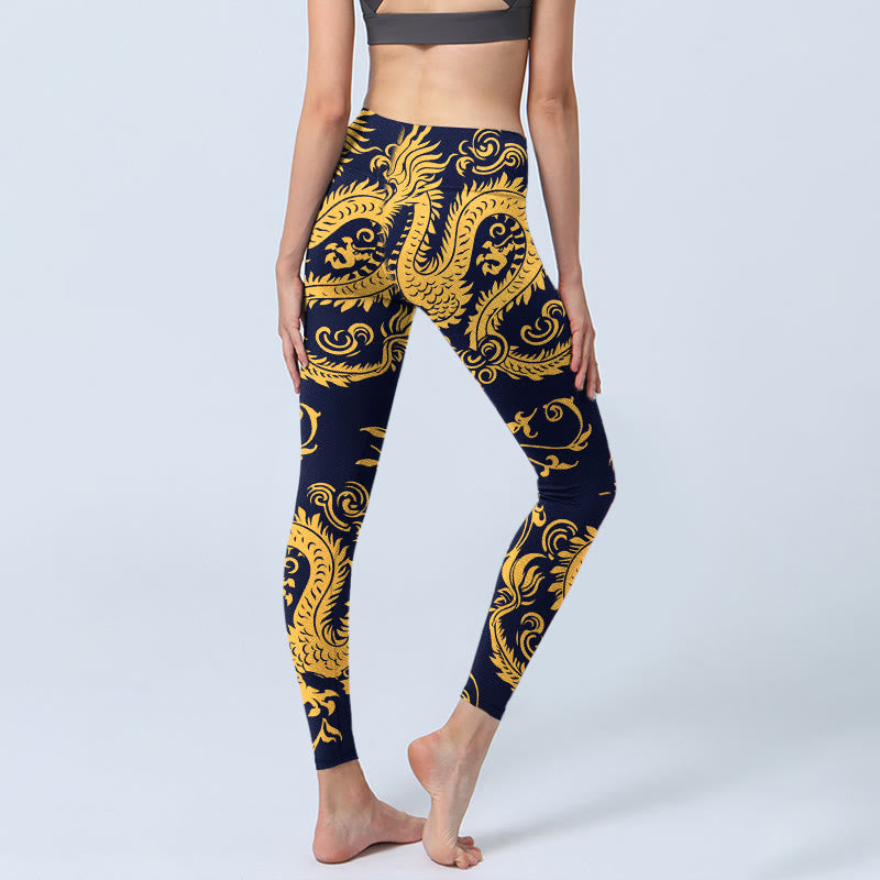 Leggings da palestra con stampa Buddha Stones Golden Dragons Vine, pantaloni da yoga da donna - image 4