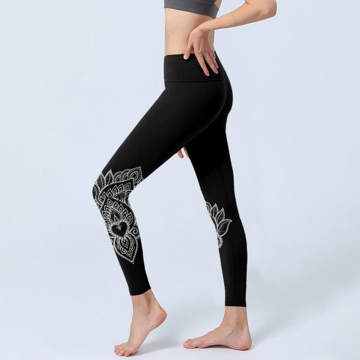 Buddha Stones Leggings da palestra con stampa di fiori e petali a forma di cuore, pantaloni da yoga da donna - image 2