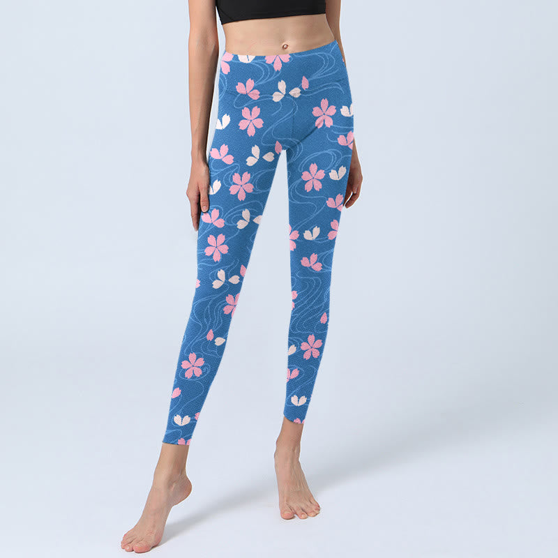 Leggings da palestra con stampa Buddha Stones Pink Cherry Blossoms Lines, pantaloni da yoga da donna - image 5