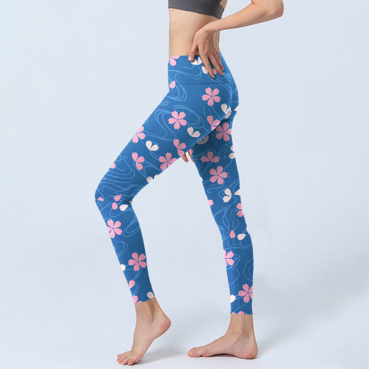 Leggings da palestra con stampa Buddha Stones Pink Cherry Blossoms Lines, pantaloni da yoga da donna - image 2