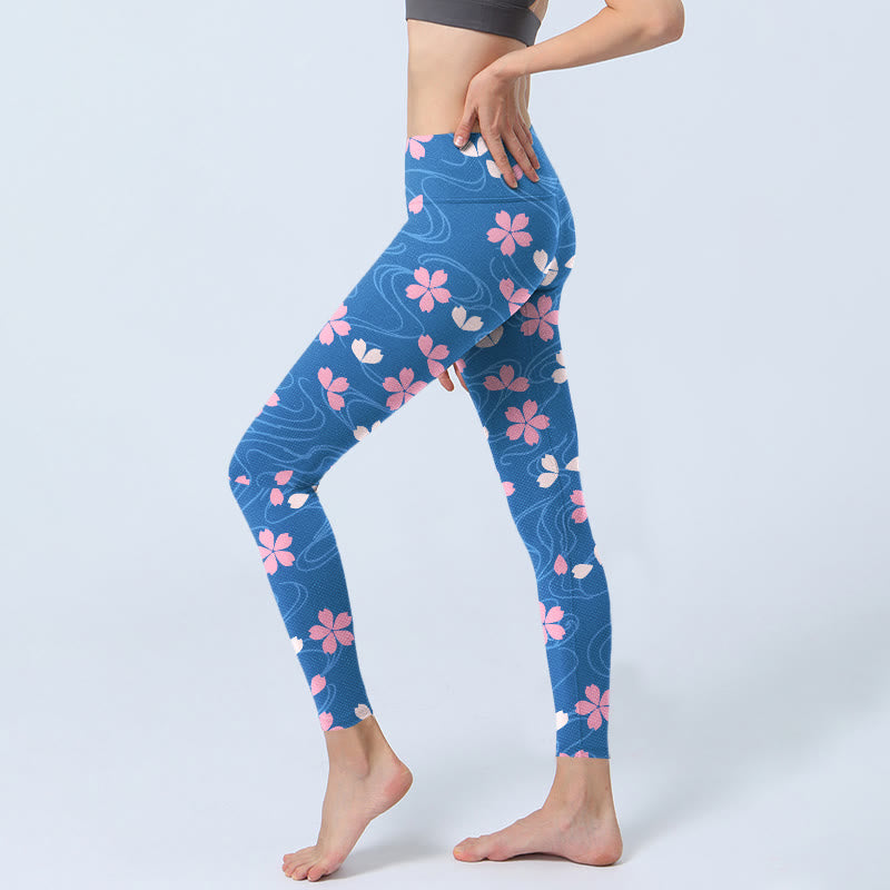 Leggings da palestra con stampa Buddha Stones Pink Cherry Blossoms Lines, pantaloni da yoga da donna - image 3
