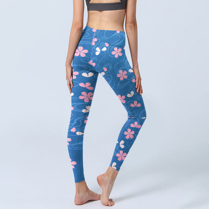 Leggings da palestra con stampa Buddha Stones Pink Cherry Blossoms Lines, pantaloni da yoga da donna - image 5