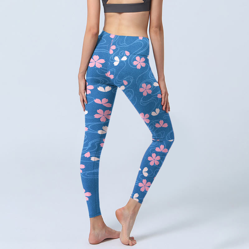 Leggings da palestra con stampa Buddha Stones Pink Cherry Blossoms Lines, pantaloni da yoga da donna - image 4