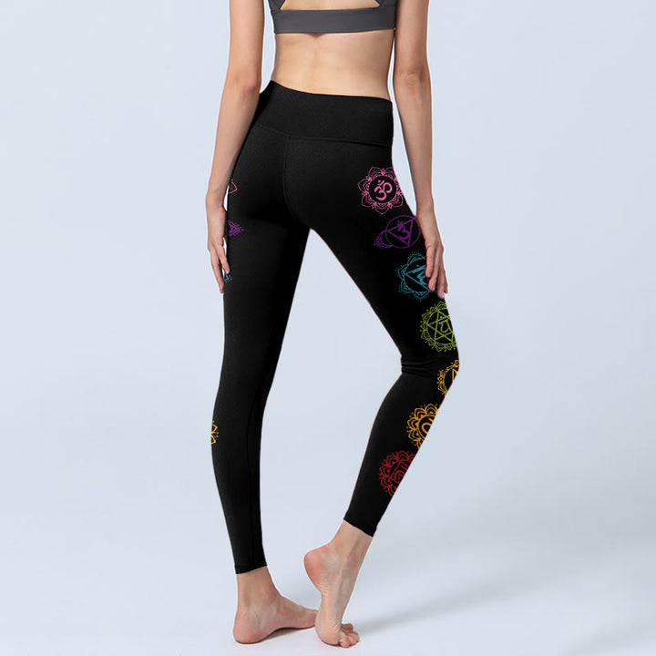 Leggings da palestra con stampa di Buddha Stones, simbolo OM e caratteri sanscriti, pantaloni da yoga da donna - image 5