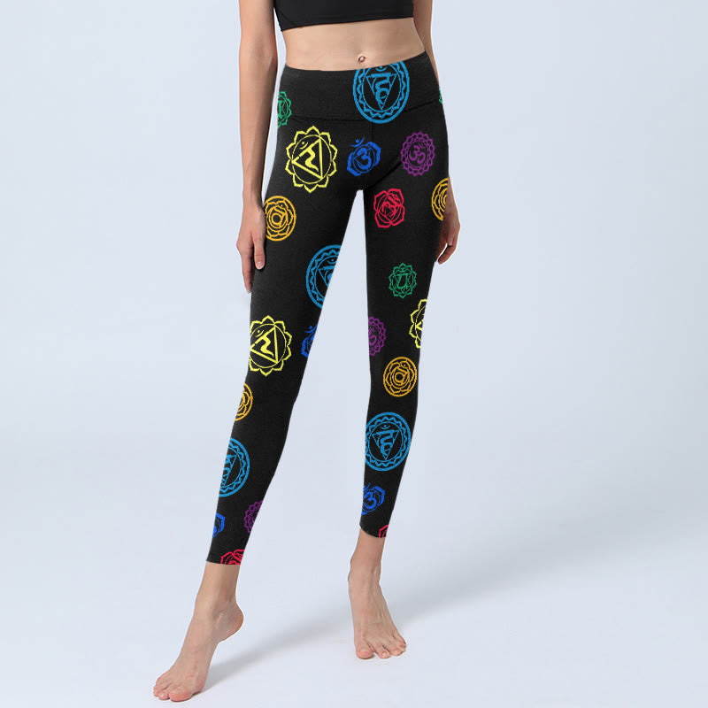 Leggings da palestra con stampa geometrica sanscrita con Buddha Stones e simbolo OM, pantaloni da yoga da donna - image 6
