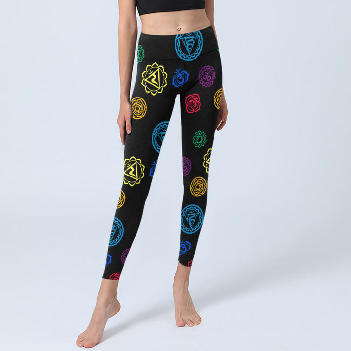 Leggings da palestra con stampa geometrica sanscrita con Buddha Stones e simbolo OM, pantaloni da yoga da donna - image 5