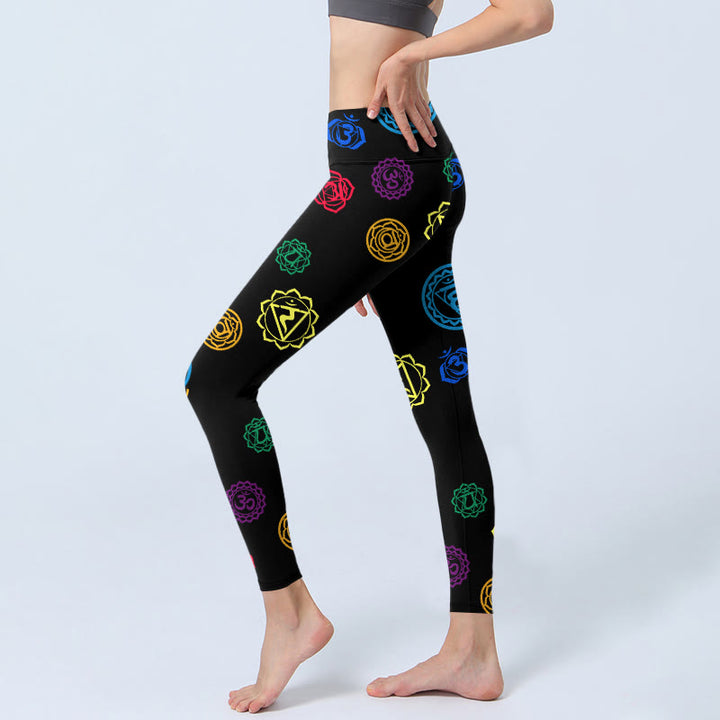 Leggings da palestra con stampa geometrica sanscrita con Buddha Stones e simbolo OM, pantaloni da yoga da donna - image 3