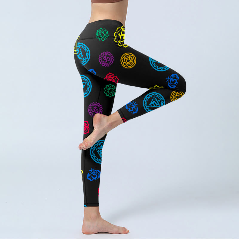 Leggings da palestra con stampa geometrica sanscrita con Buddha Stones e simbolo OM, pantaloni da yoga da donna - image 3