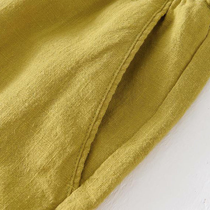 Buddha Stones Pantaloncini estivi da uomo in cotone e lino con coulisse e elastico in vita, tinta unita, con tasche - image 14